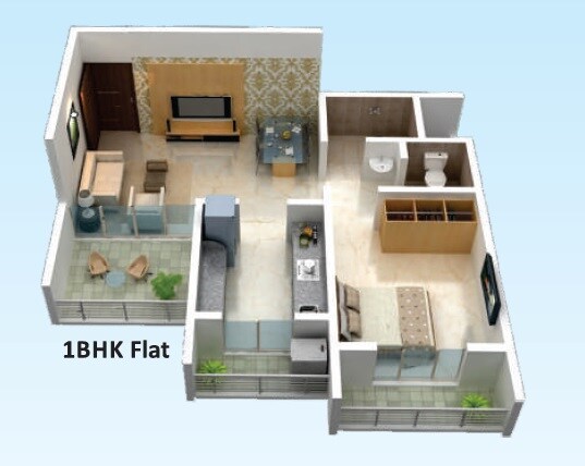 Floor plan of 1 BHK 442 Sq. Ft. Apartment in KN Sky Villas, Navi Mumbai