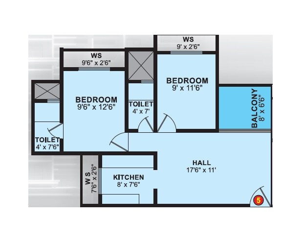 Floor plan of 2 BHK 600 Sq. Ft. Apartment in KN Sky Villas, Navi Mumbai