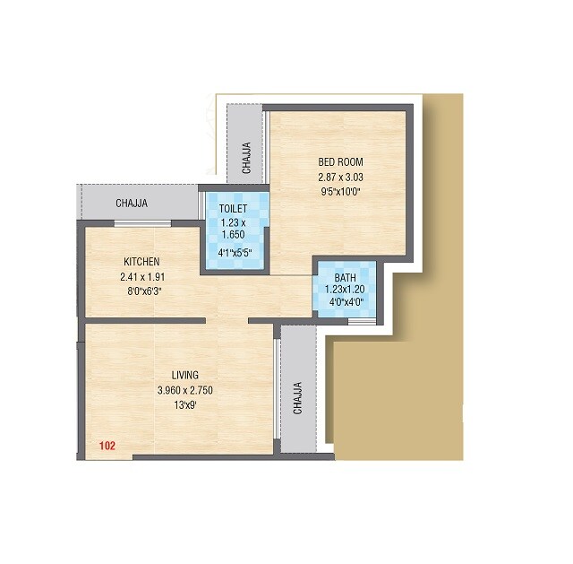 Floor plan of 1 BHK 306 Sq. Ft. Apartment in Kohinoor The Crystal, Navi Mumbai