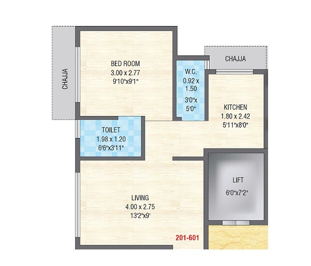 Floor plan of 1 BHK 322 Sq. Ft. Apartment in Kohinoor The Crystal, Navi Mumbai