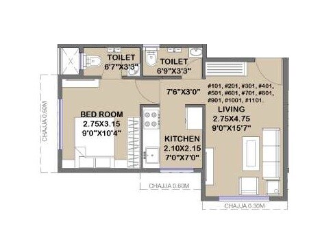 Floor plan of 1 BHK 328 Sq. Ft. Apartment in Konkan Balaji Evara, Navi Mumbai