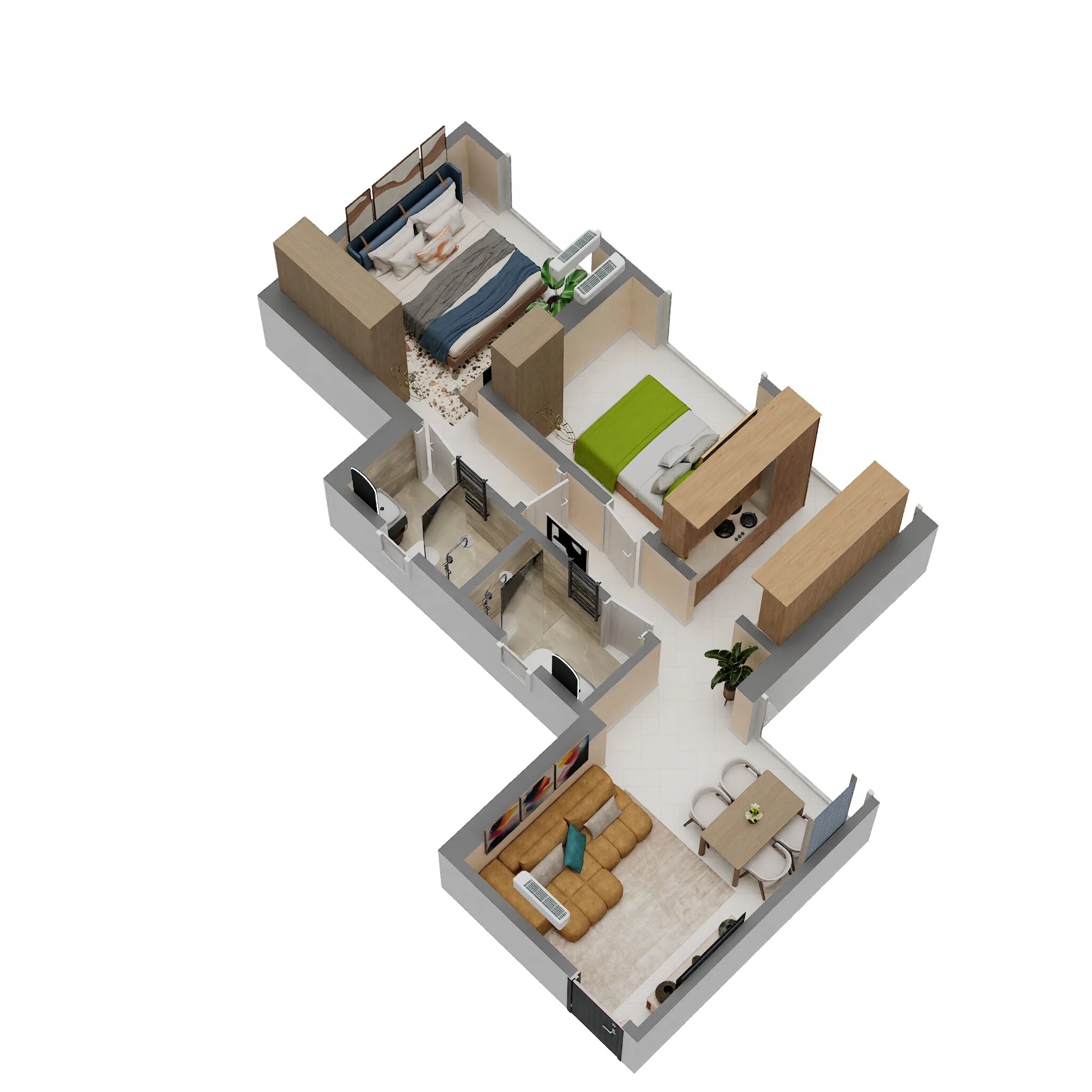 Floor plan of 2 BHK 678 Sq. Ft. Apartment in Konnark Astra, Navi Mumbai