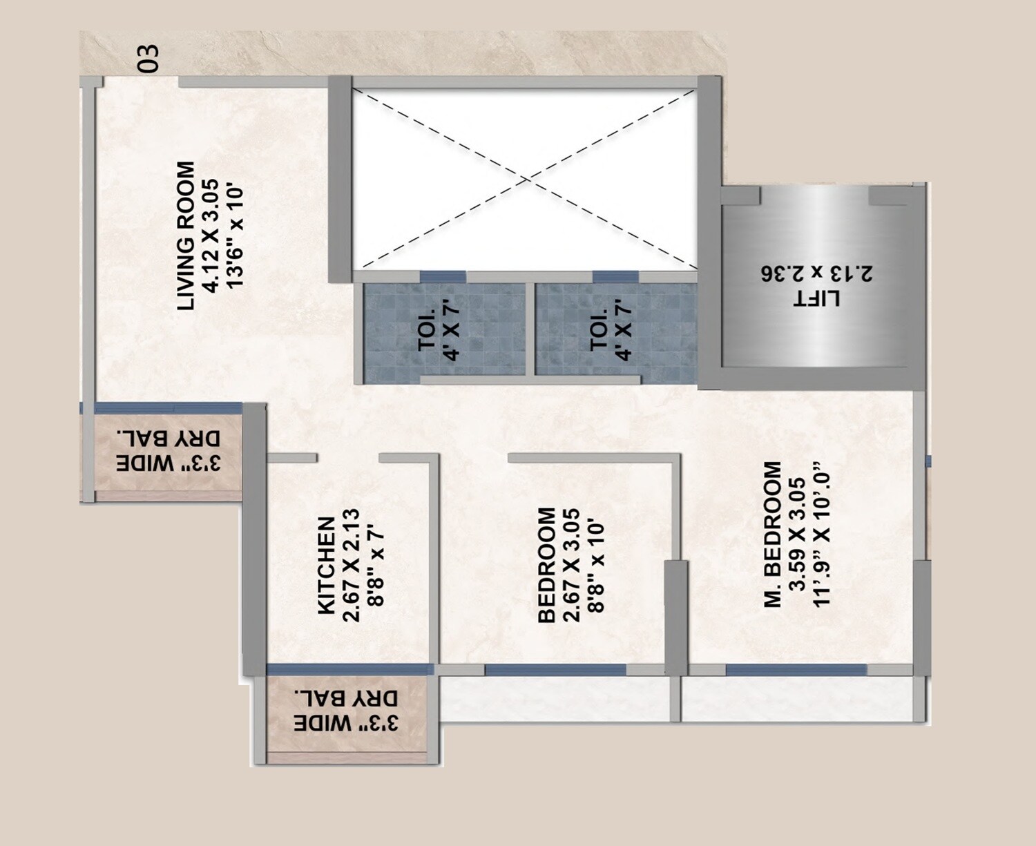 2 BHK 678 Sq. Ft. Apartment