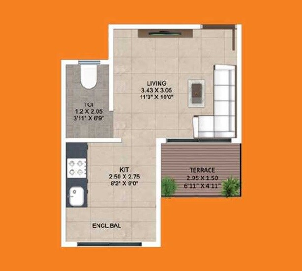 Floor plan of 1 BHK 286 Sq. Ft. Apartment in Konnark Gardens, Navi Mumbai