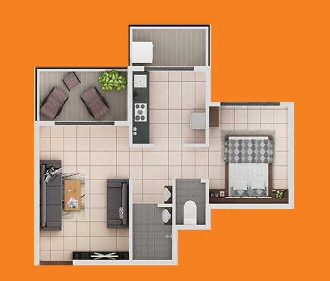 Floor plan of 1 BHK 487 Sq. Ft. Apartment in Konnark Gardens, Navi Mumbai