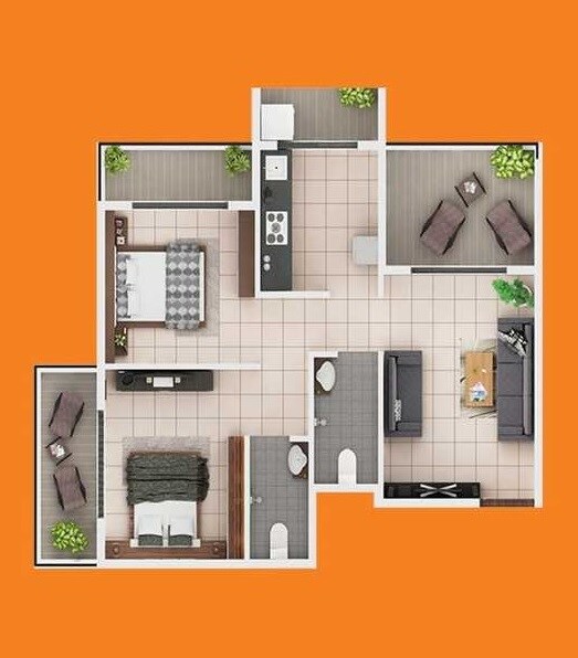 Floor plan of 2 BHK 538 Sq. Ft. Apartment in Konnark Gardens, Navi Mumbai