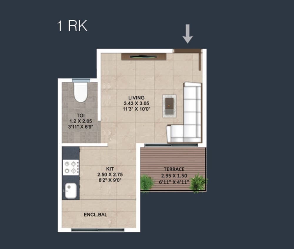 Floor plan of 194 Sq. Ft. Studio in Konnark Meadows, Navi Mumbai