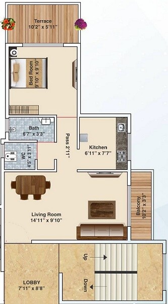 Floor plan of 1 BHK 394 Sq. Ft. Apartment in KPS Park, Navi Mumbai
