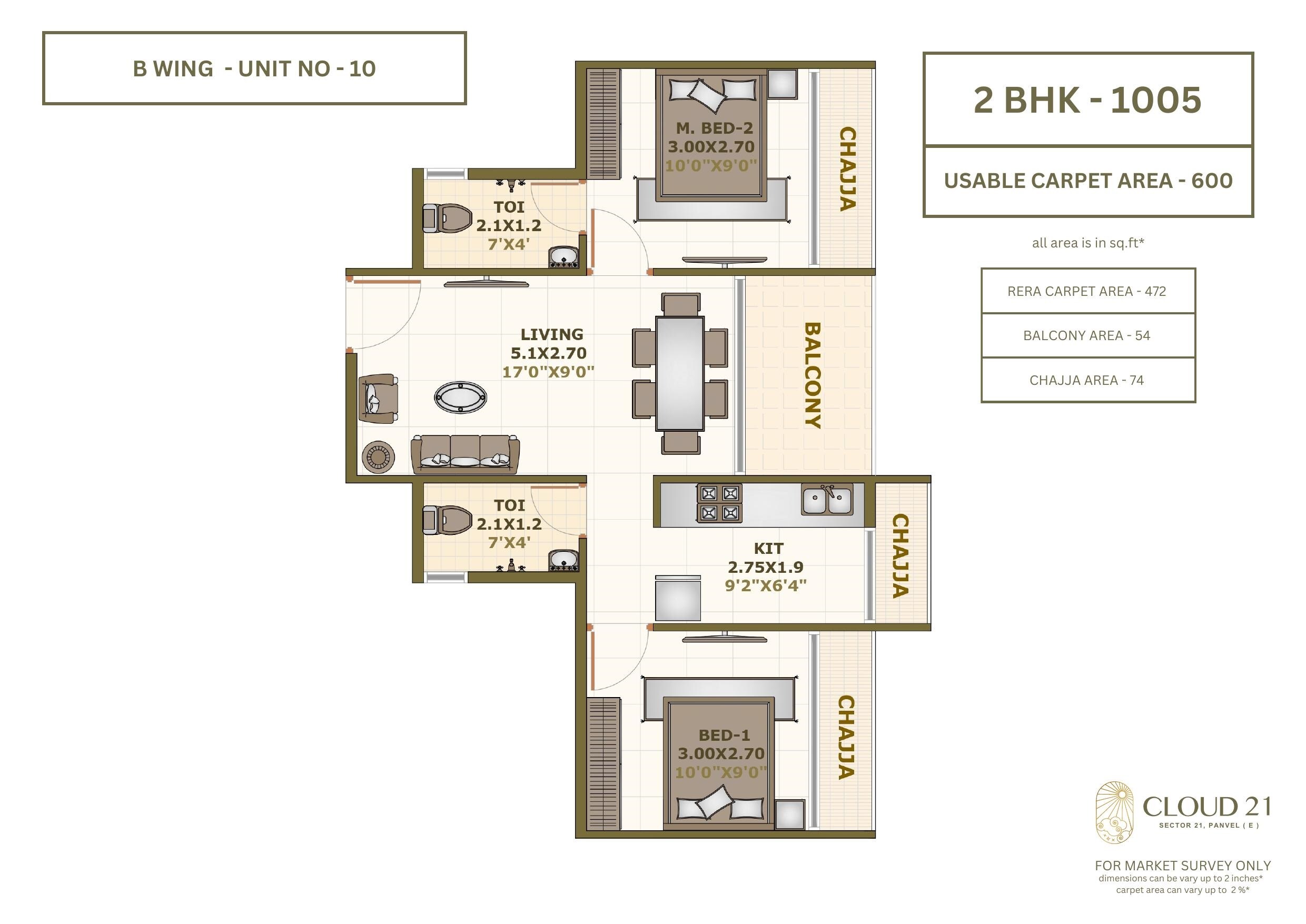 2 BHK 472 Sq. Ft. Apartment