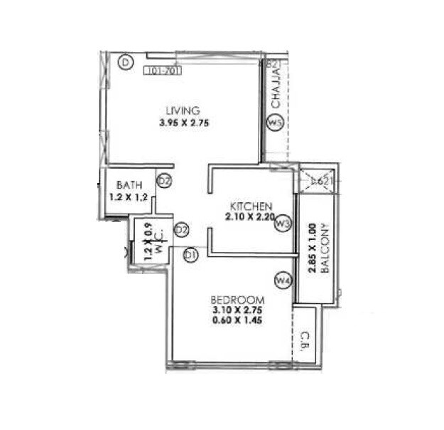Floor plan of 1 BHK 319 Sq. Ft. Apartment in Kricon Palacia, Navi Mumbai