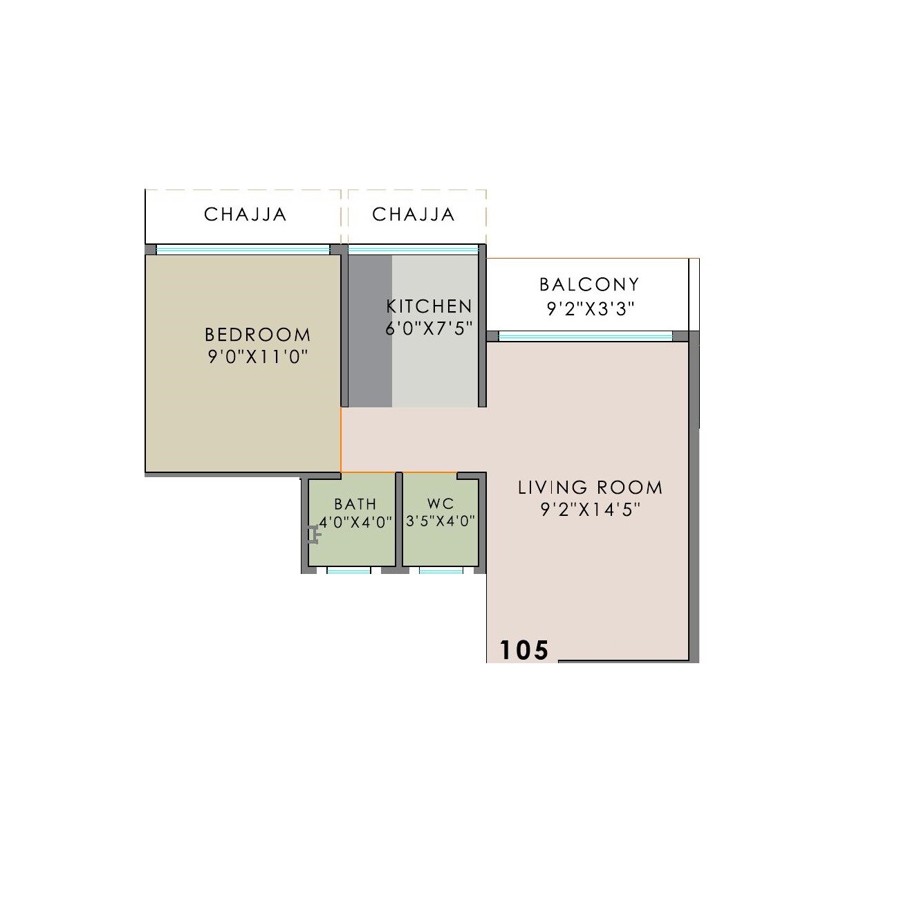 Floor plan of 1 BHK 318 Sq. Ft. Apartment in Krishna Arcade Wahal, Navi Mumbai