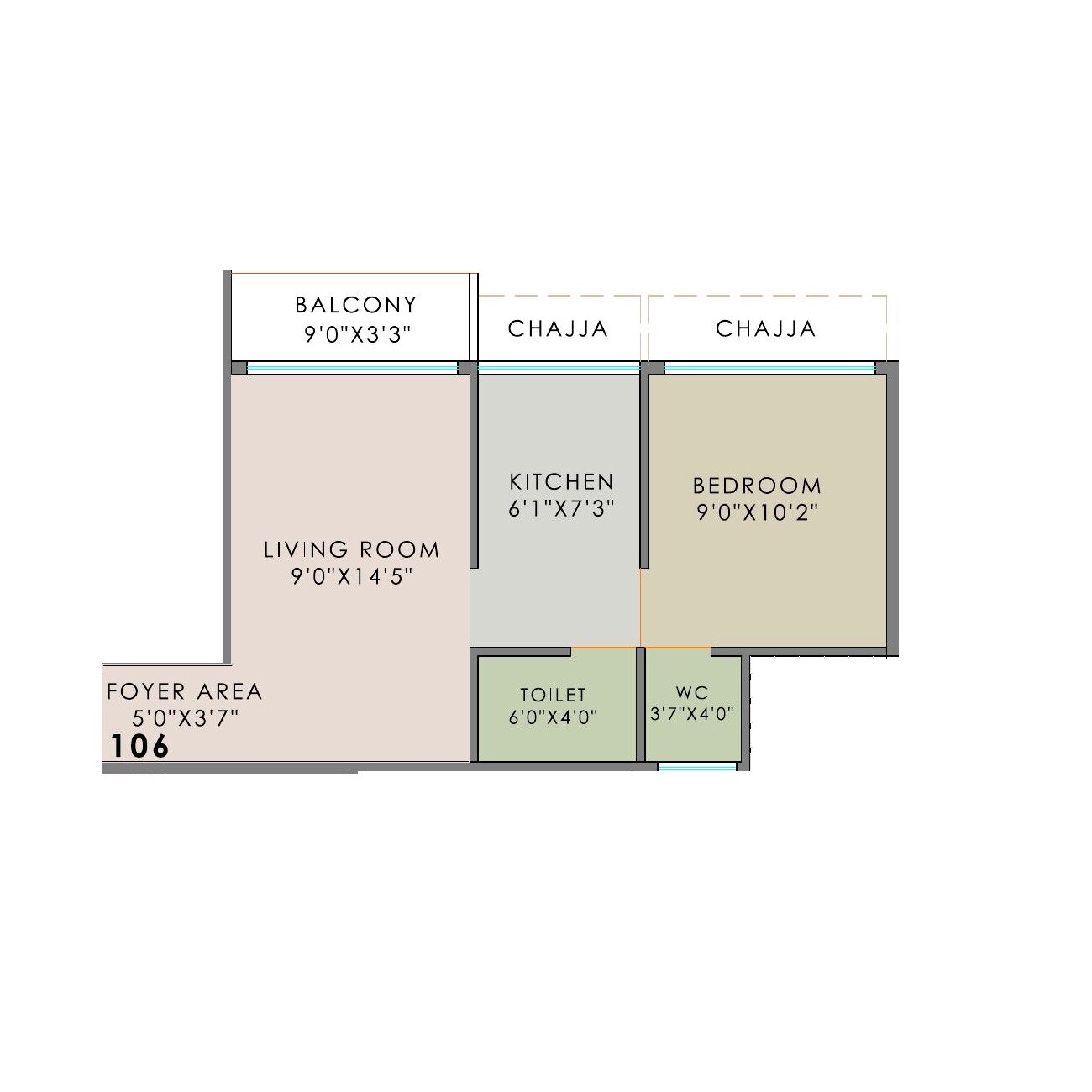 Floor plan of 1 BHK 356 Sq. Ft. Apartment in Krishna Arcade Wahal, Navi Mumbai