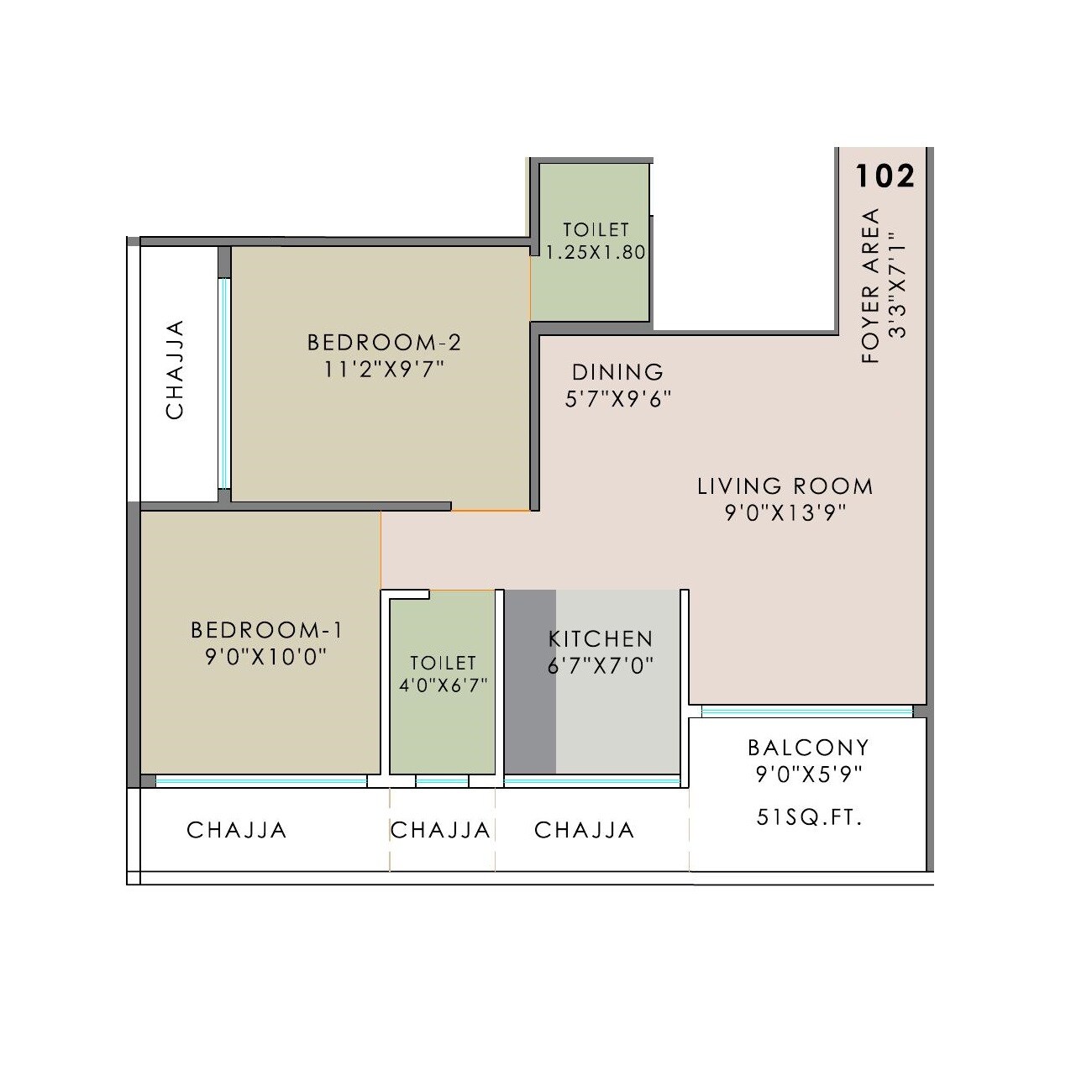 2 BHK 523 Sq. Ft. Apartment