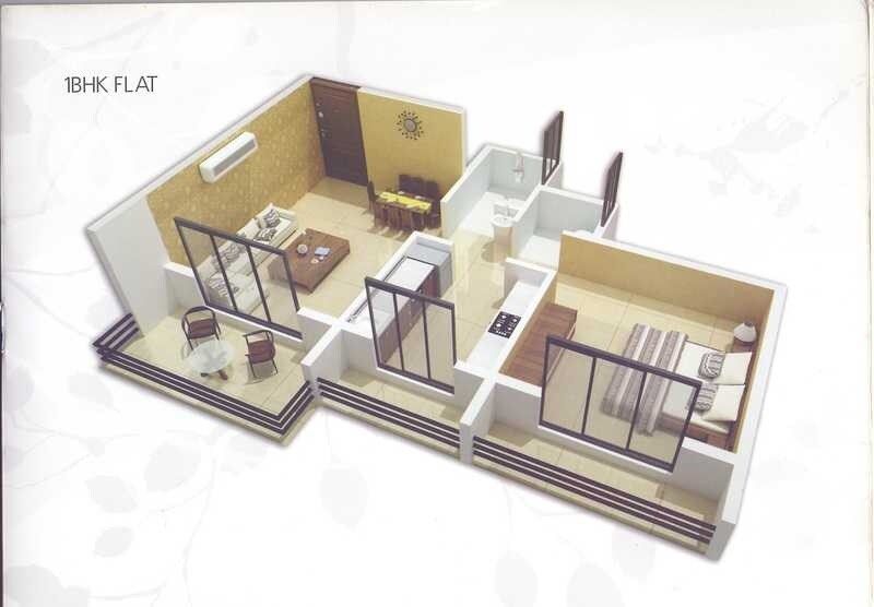 Floor plan of 1 BHK 710 Sq. Ft. Apartment in Krishna Heights Ghansoli, Navi Mumbai