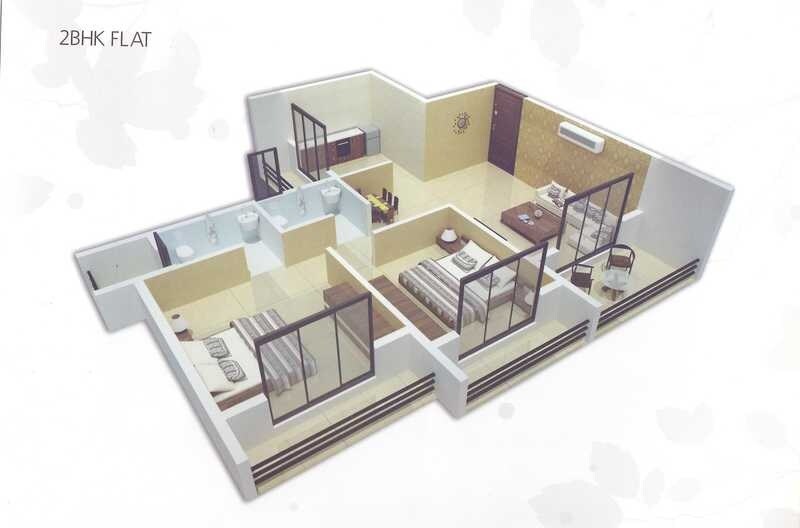 Floor plan of 2 BHK 995 Sq. Ft. Apartment in Krishna Heights Ghansoli, Navi Mumbai
