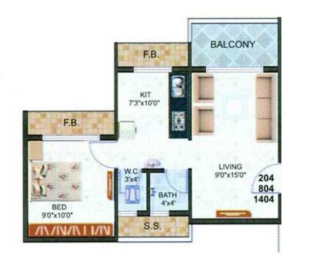 Floor plan of 1 BHK 314 Sq. Ft. Apartment in Krishna Heights Panvel, Navi Mumbai
