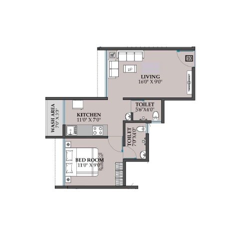 Floor plan of 1 BHK 329 Sq. Ft. Apartment in Krishna Imperial Dapoli, Navi Mumbai