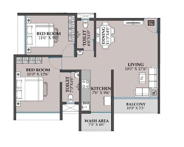 Floor plan of 2 BHK 451 Sq. Ft. Apartment in Krishna Imperial Dapoli, Navi Mumbai
