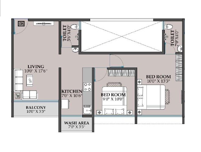 Floor plan of 2 BHK 455 Sq. Ft. Apartment in Krishna Imperial Dapoli, Navi Mumbai