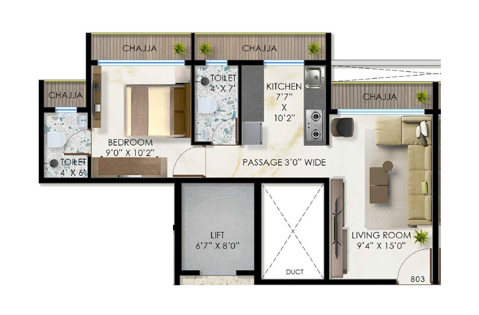 Floor plan of 1 BHK 305 Sq. Ft. Apartment in Krishna Iris, Navi Mumbai
