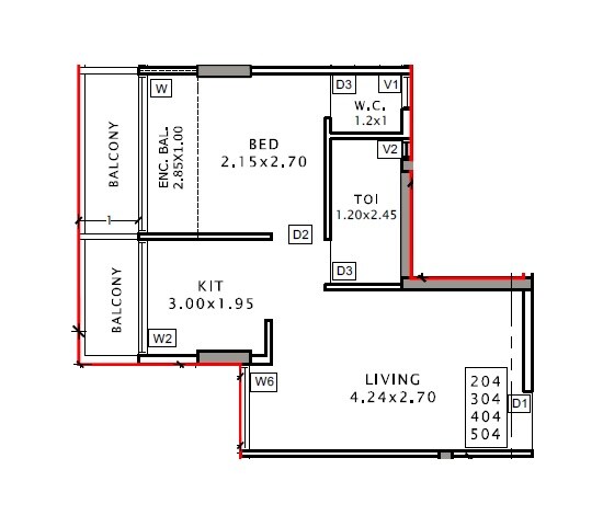Floor plan of 1 BHK 398 Sq. Ft. Apartment in Krishna Kunj Wahal, Navi Mumbai