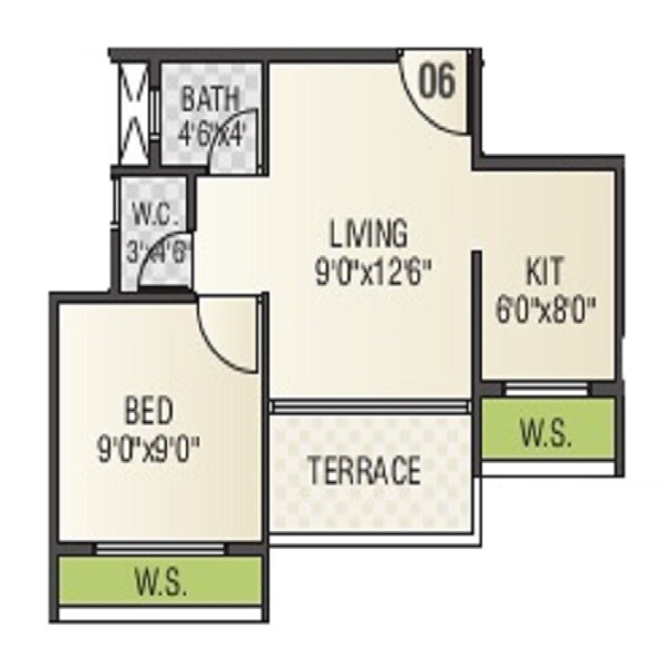 Floor plan of 1 BHK 357 Sq. Ft. Apartment in Krishna Valley Navi Mumbai, Navi Mumbai