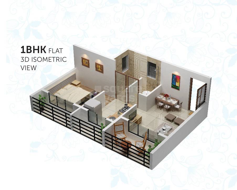 Floor plan of 1 BHK 382 Sq. Ft. Apartment in Krishna Valley Navi Mumbai, Navi Mumbai