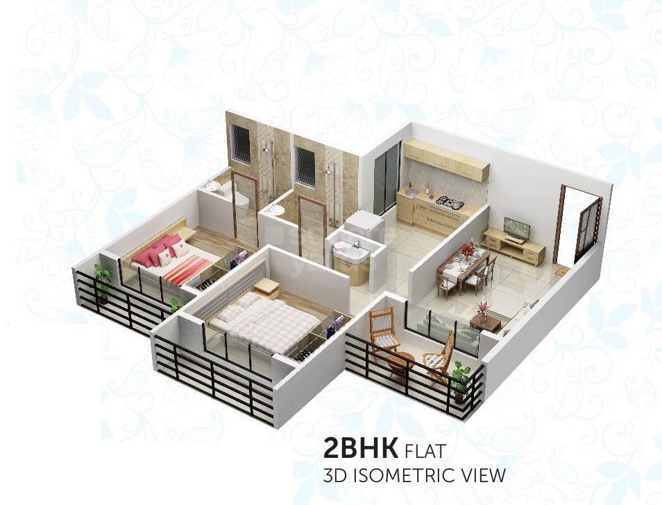 Floor plan of 2 BHK 511 Sq. Ft. Apartment in Krishna Valley Navi Mumbai, Navi Mumbai