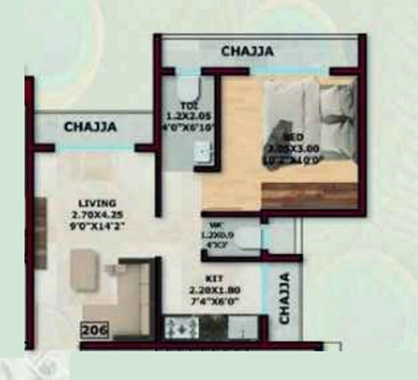 Floor plan of 1 BHK 297 Sq. Ft. Apartment in Krsnaas Krishna Residency, Navi Mumbai