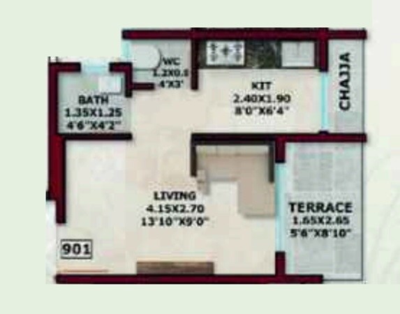 Floor plan of 222 Sq. Ft. Studio in Krsnaas Krishna Residency, Navi Mumbai