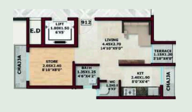 Floor plan of 228 Sq. Ft. Studio in Krsnaas Krishna Residency, Navi Mumbai