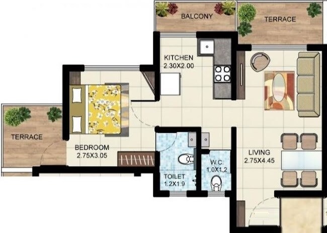 Floor plan of 1 BHK 305 Sq. Ft. Apartment in Krushna Kunj Taloja, Navi Mumbai