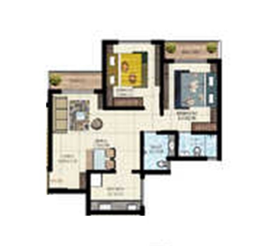 Floor plan of 2 BHK 545 Sq. Ft. Apartment in Krushna Kunj Taloja, Navi Mumbai