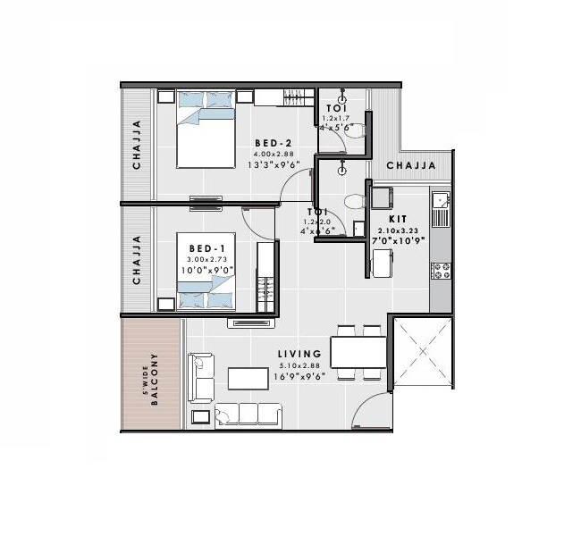2 BHK 503 Sq. Ft. Apartment