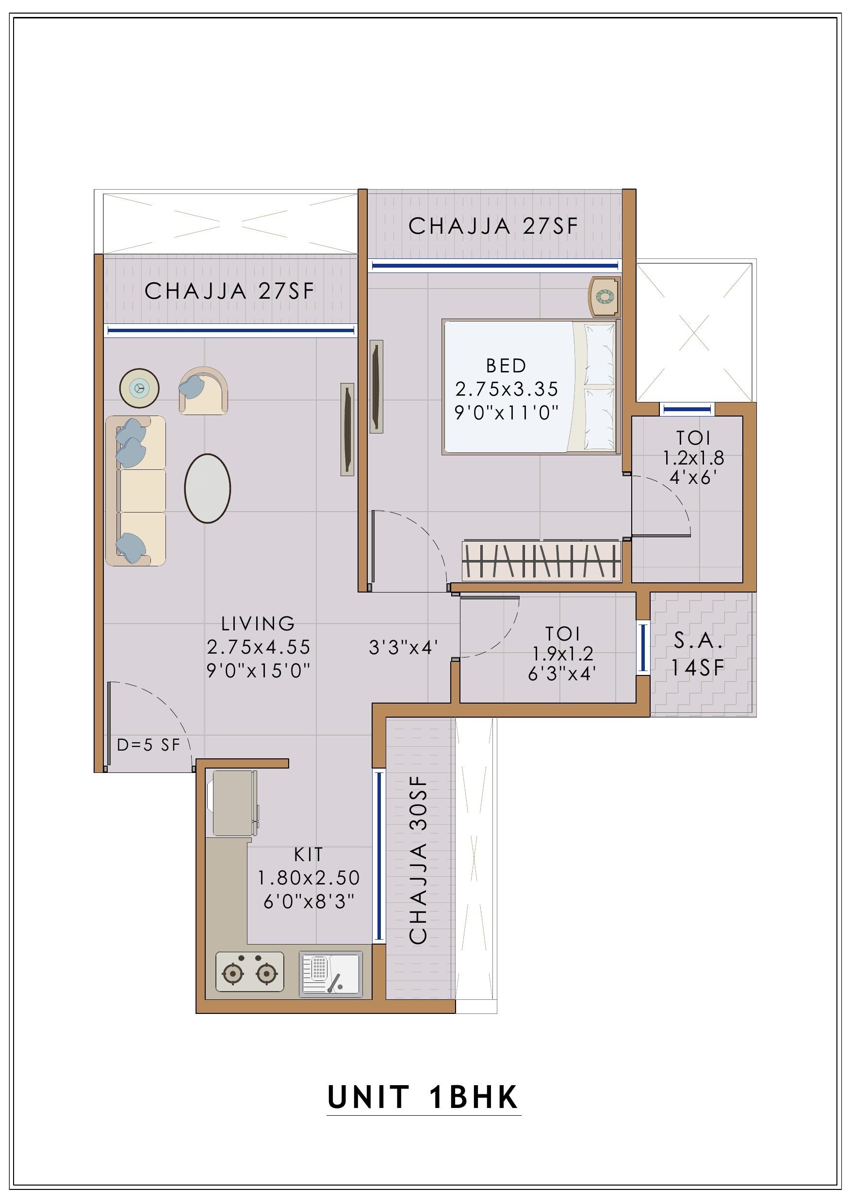 1 BHK 359 Sq. Ft. Apartment