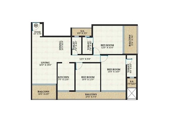 3 BHK 1150 Sq. Ft. Apartment
