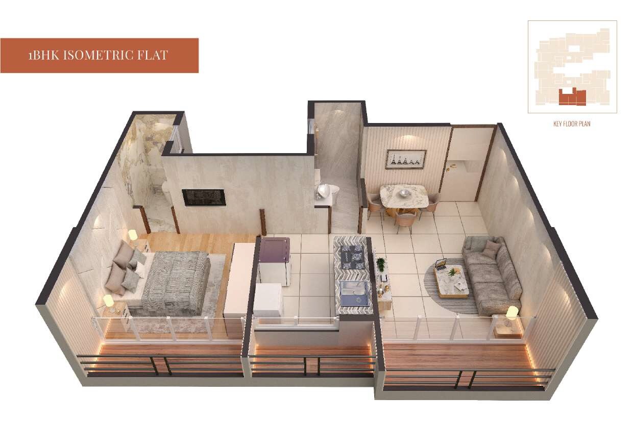 Floor plan of 1 BHK 316 Sq. Ft. Apartment in Kuber Krishna One, Navi Mumbai