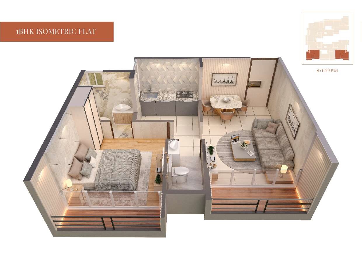Floor plan of 1 BHK 322 Sq. Ft. Apartment in Kuber Krishna One, Navi Mumbai