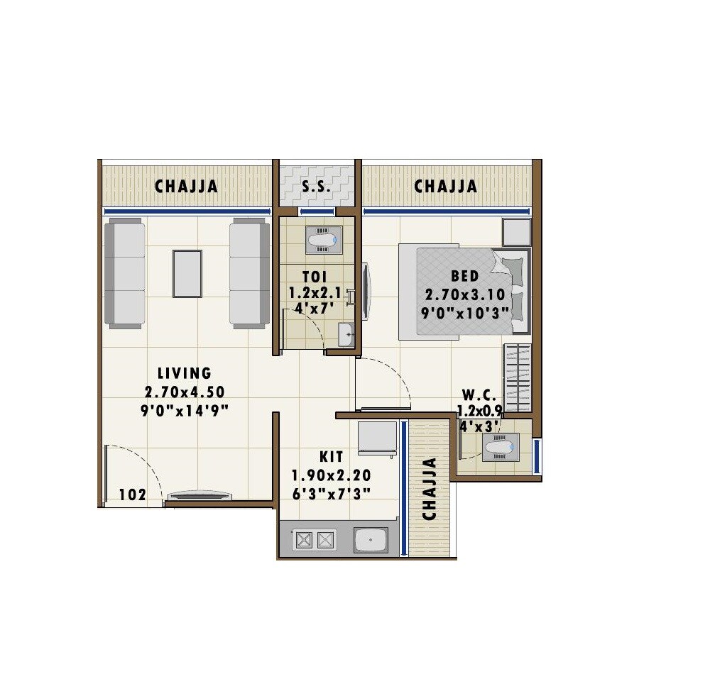 1 BHK 224 Sq. Ft. Apartment