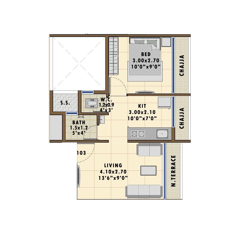 1 BHK 292 Sq. Ft. Apartment