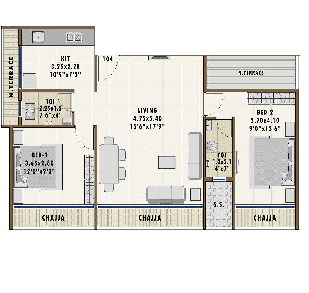 2 BHK 497 Sq. Ft. Apartment
