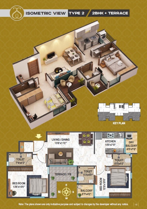 Floor plan of 2 BHK 745 Sq. Ft. Apartment in Kumar Surbhi Sangeeta CHS, Navi Mumbai
