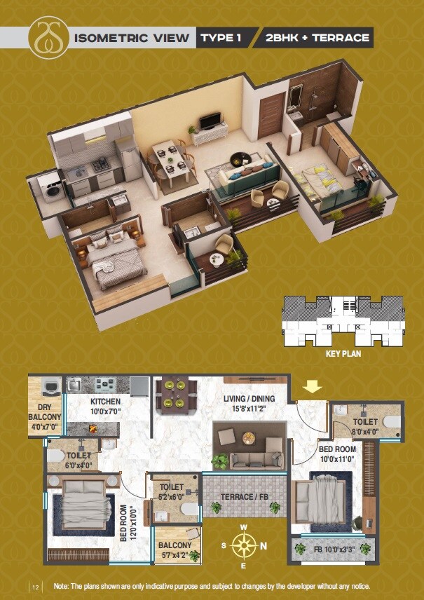 Floor plan of 2 BHK 814 Sq. Ft. Apartment in Kumar Surbhi Sangeeta CHS, Navi Mumbai