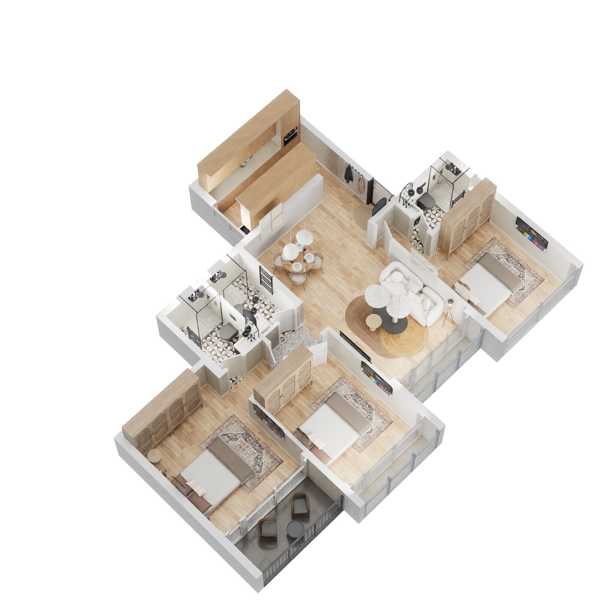Floor plan of 3 BHK 1150 Sq. Ft. Apartment in L & T Seawoods Residences Phase 1 Part A, Navi Mumbai