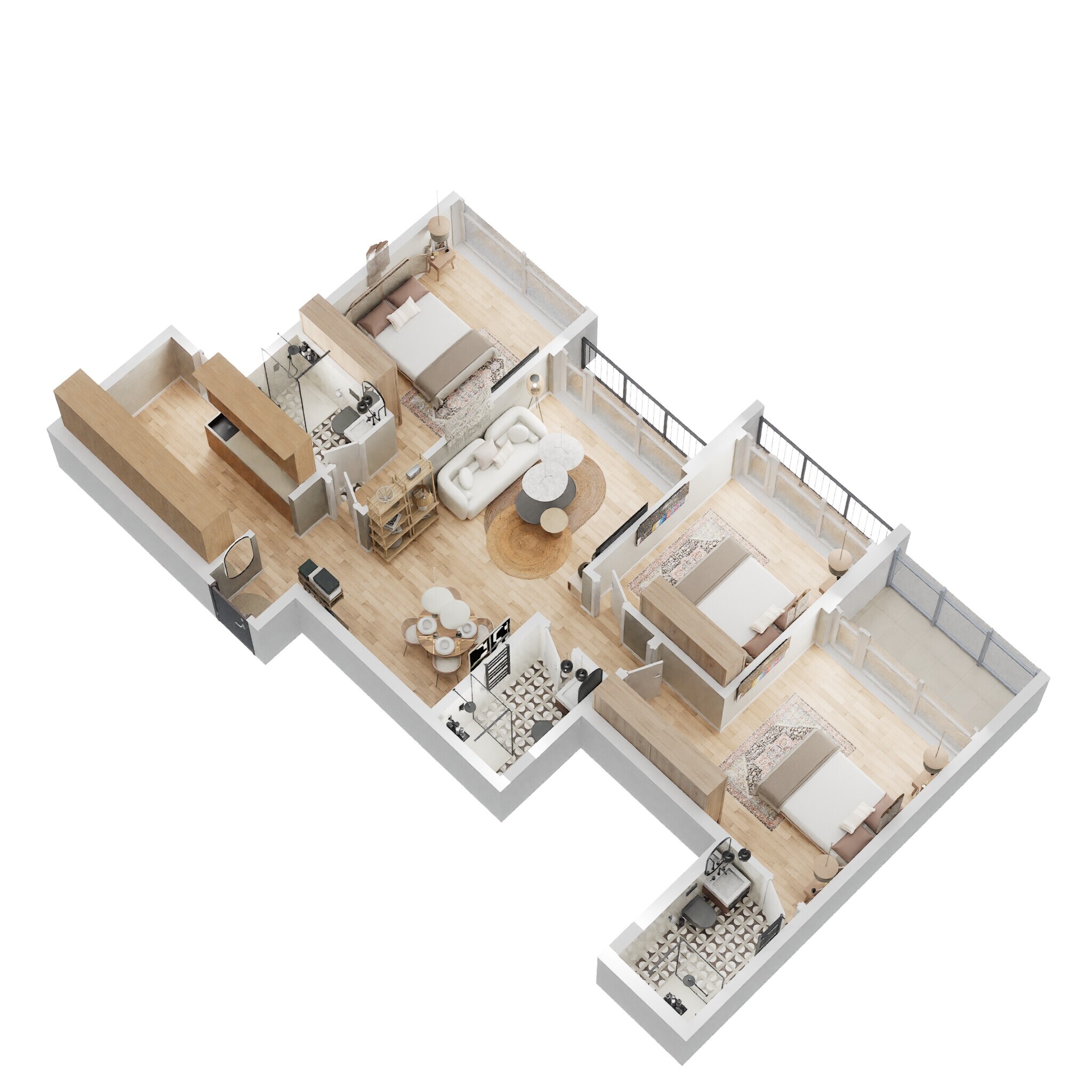 Floor plan of 3 BHK 1050 Sq. Ft. Apartment in L & T Seawoods Residences Phase 1 Part A, Navi Mumbai