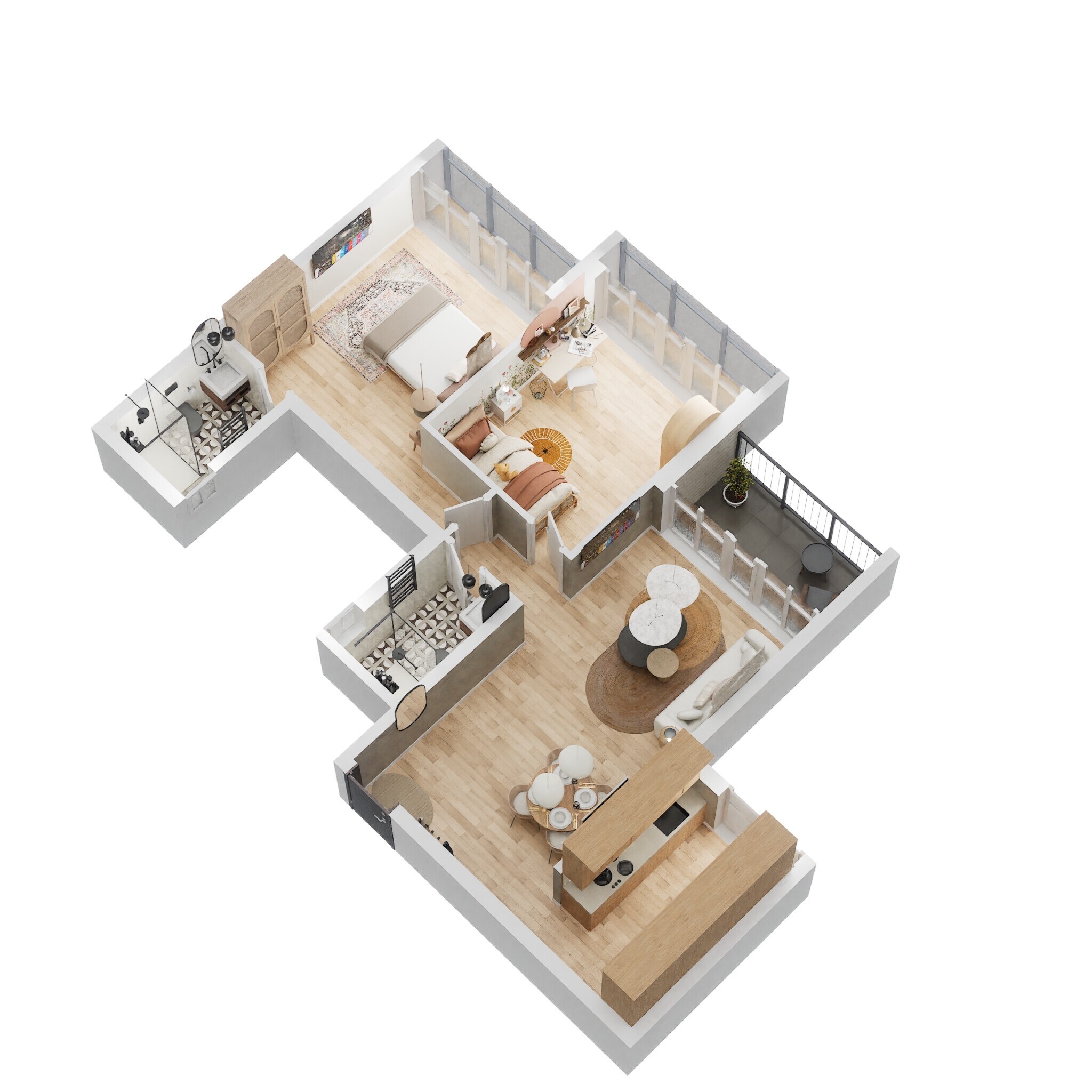 Floor plan of 2 BHK 825 Sq. Ft. Apartment in L & T Seawoods Residences Phase 1 Part B, Navi Mumbai