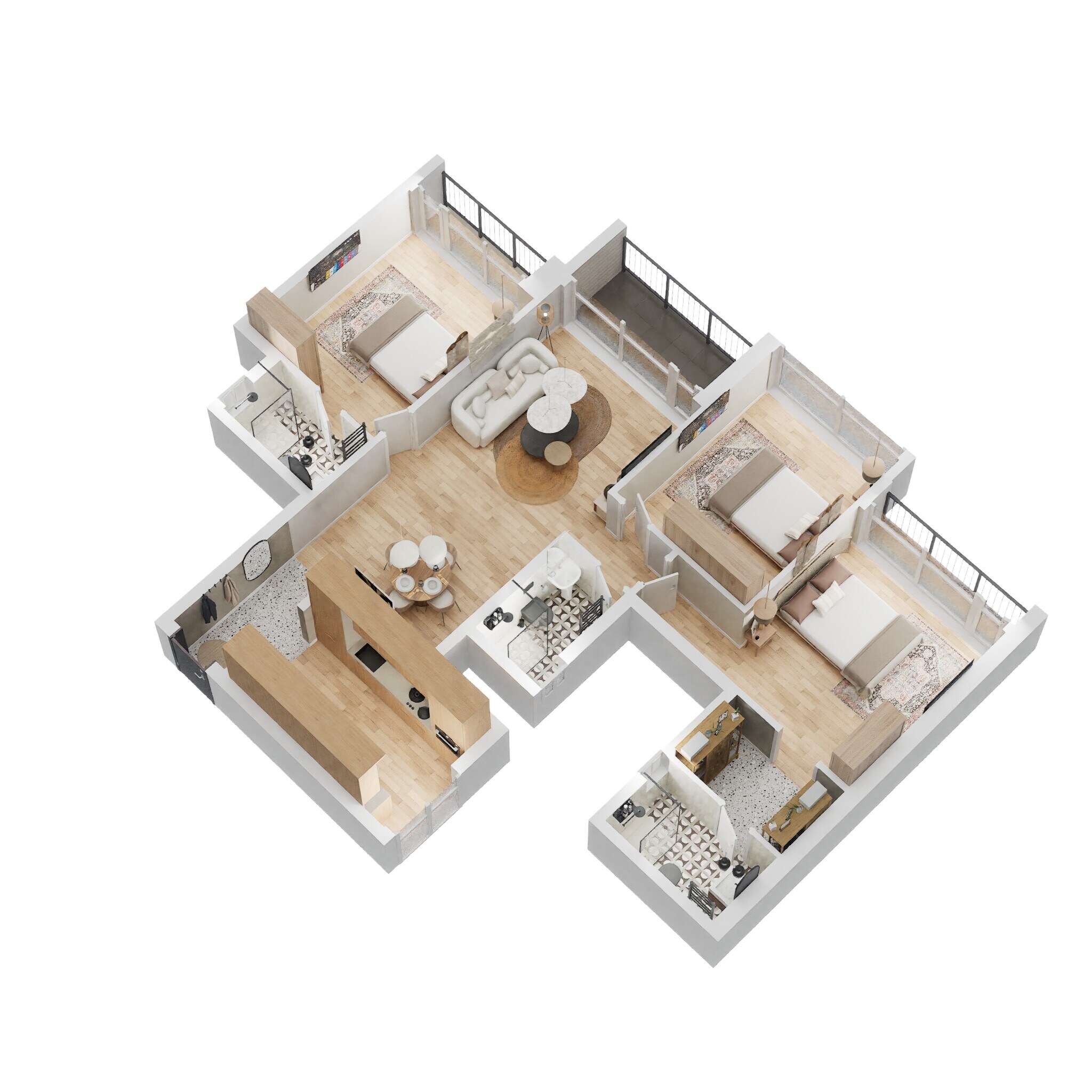 Floor plan of 3 BHK 1050 Sq. Ft. Apartment in L & T Seawoods Residences Phase 1 Part B, Navi Mumbai