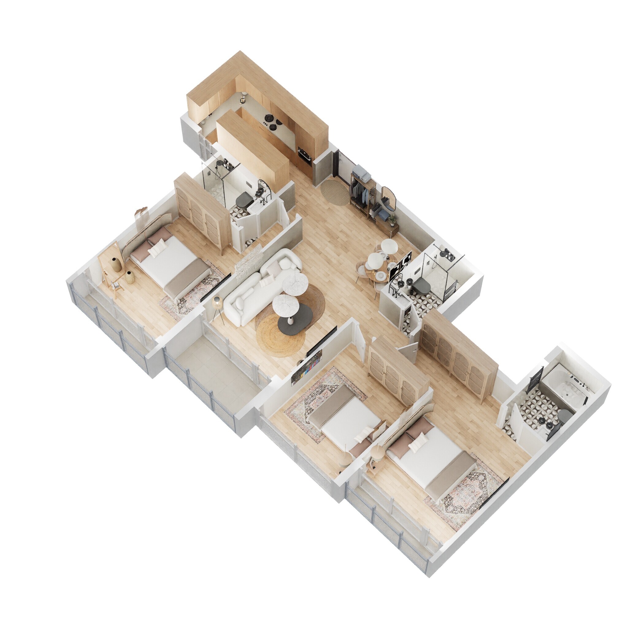 Floor plan of 3 BHK 1150 Sq. Ft. Apartment in L & T Seawoods Residences Phase 1 Part B, Navi Mumbai