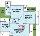 Floor plan of 2 BHK 388 Sq. Ft. Apartment in L K Damayanti Residency, Navi Mumbai