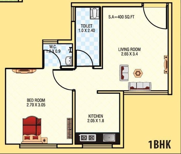 Floor plan of 1 BHK 328 Sq. Ft. Apartment in LA Arihant Harmony, Navi Mumbai